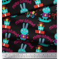 thumbnail image 2 of Soimoi Black Velvet Fabric Text & Bunny Kids Decor Fabric Printed Yard 58 Inch Wide, 2 of 3