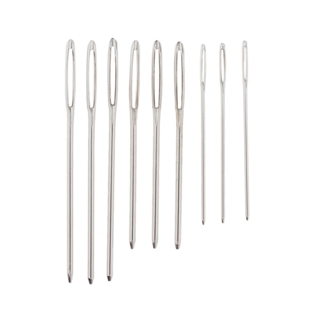 yuksok hand sewing needle knitting darning threading supply set featuring 9 large eye needles in various sizes, made of durable metal with a smooth finish. Suitable for sewing, darning, threading, stitching, and crafting projects like leather, wool, tapestry, and upholstery. Includes bent tip and curved needle options for versatile use.