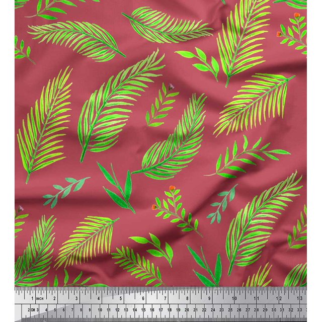 Soimoi Brown Rayon Fabric Palm Leaves Fabric Prints By Yard 42 Inch Wide