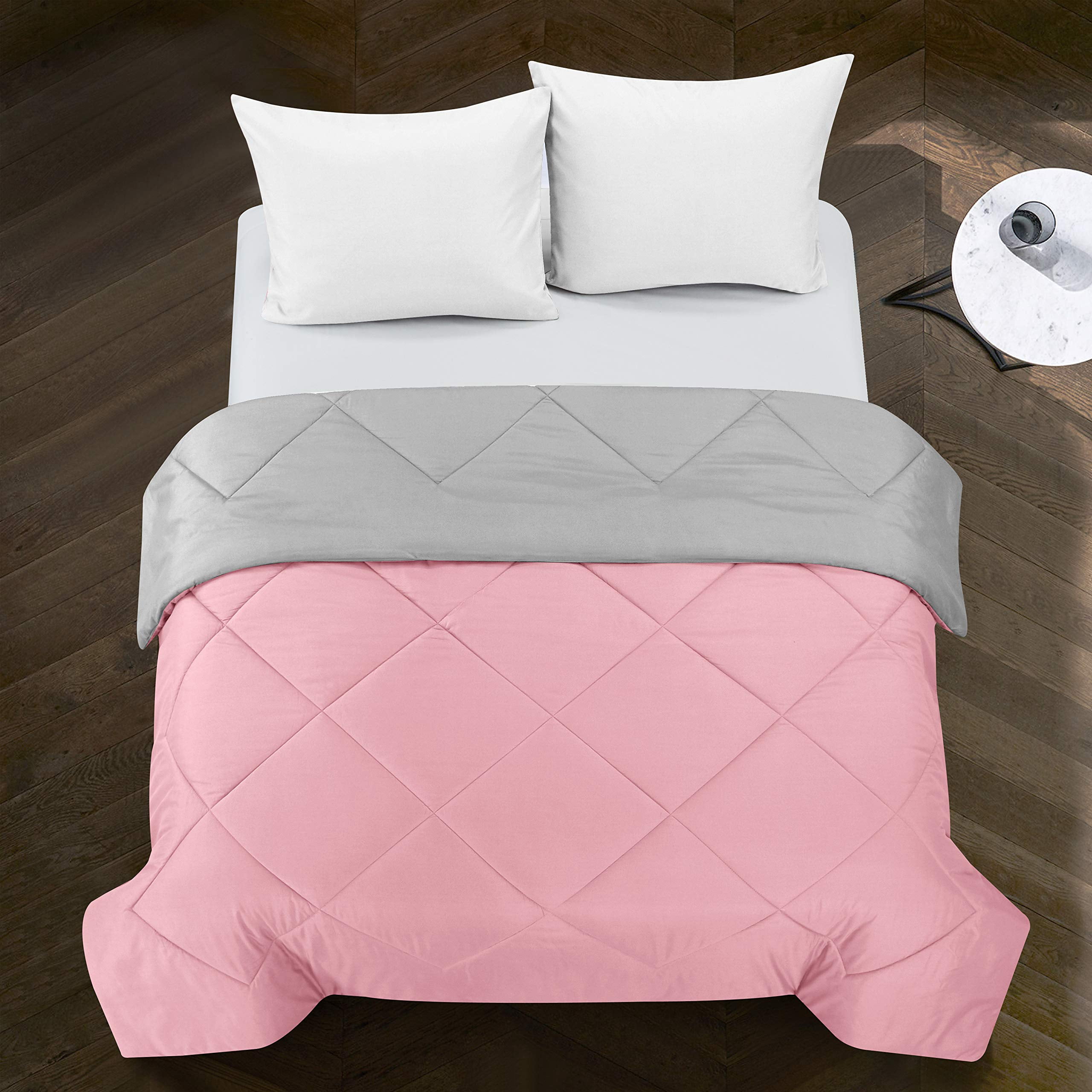 Pop Shop Tommy All Season Easy-Wash Alternative Reversible Basic Ultra-Soft Microfiber Solid Single Textured Comforter Blanket, Twin, Pink and Grey