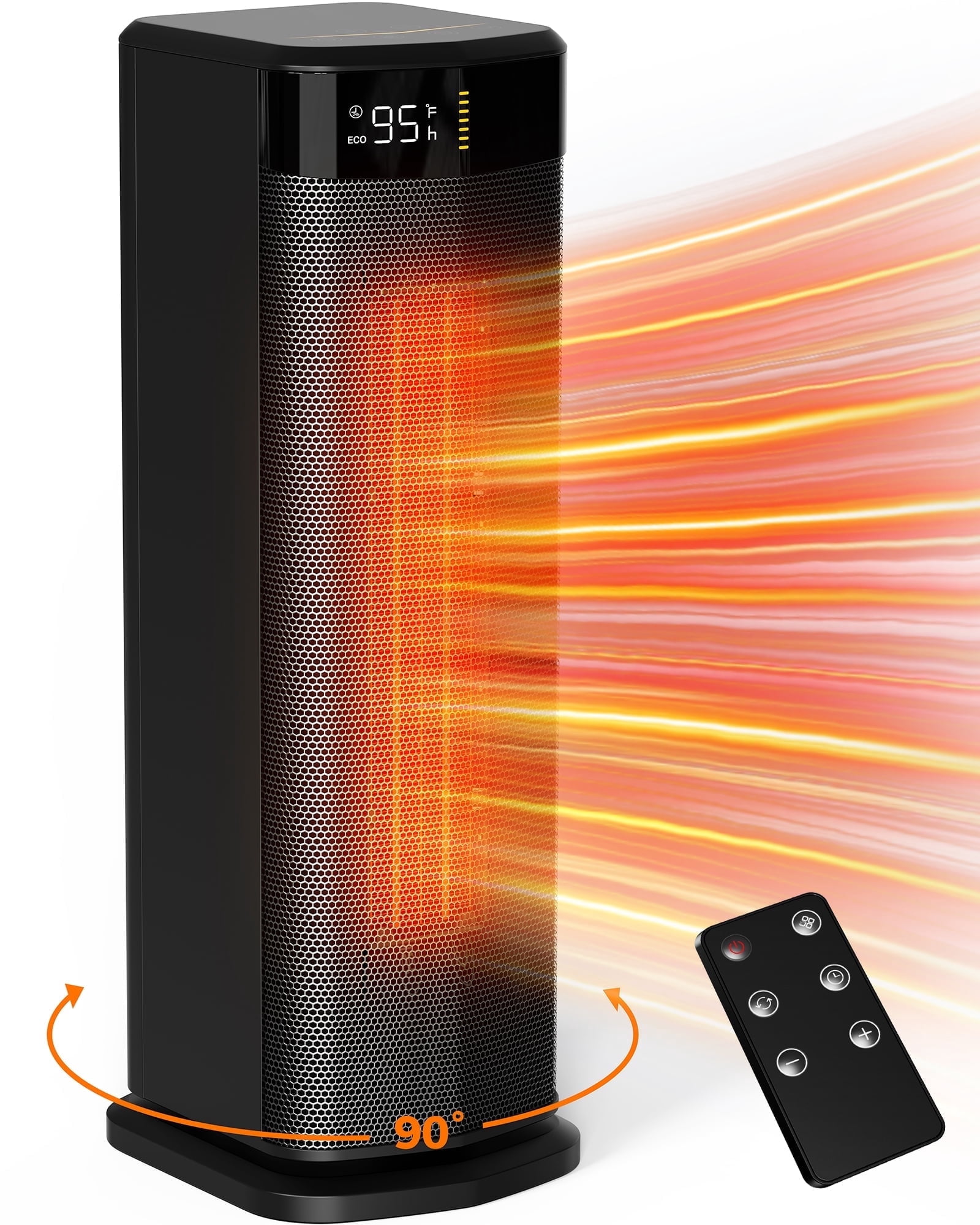 ALROCKET Space Heater for Home,1500W Electric PTC Ceramic Heater with Thermostat,Remote,ECO Mode,90°Oscillation,24H Timer,Smart Tower Heater for inside,Room,Office,Bedroom