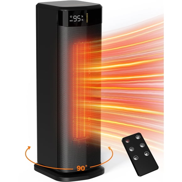 ALROCKET Space Heater for Home,1500W Electric PTC Ceramic Heater with Thermostat,Remote,ECO Mode,90°Oscillation,24H Timer,Smart Tower Heater for inside,Room,Office,Bedroom