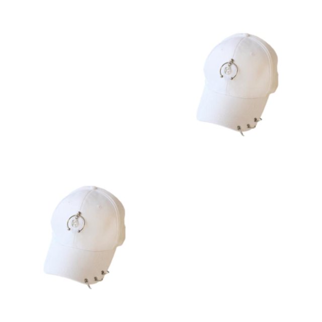 Transemion Classic Baseball Cap With Ring Decoration For Elegant Touch Ring Baseball Cotton Hat Match Style Quick-drying Beach Semi-ring White 2Set