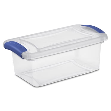 Sterilite 6.6 Liter Latch Box, Small Clear Plastic Storage Bin with Lid, Blue Latch