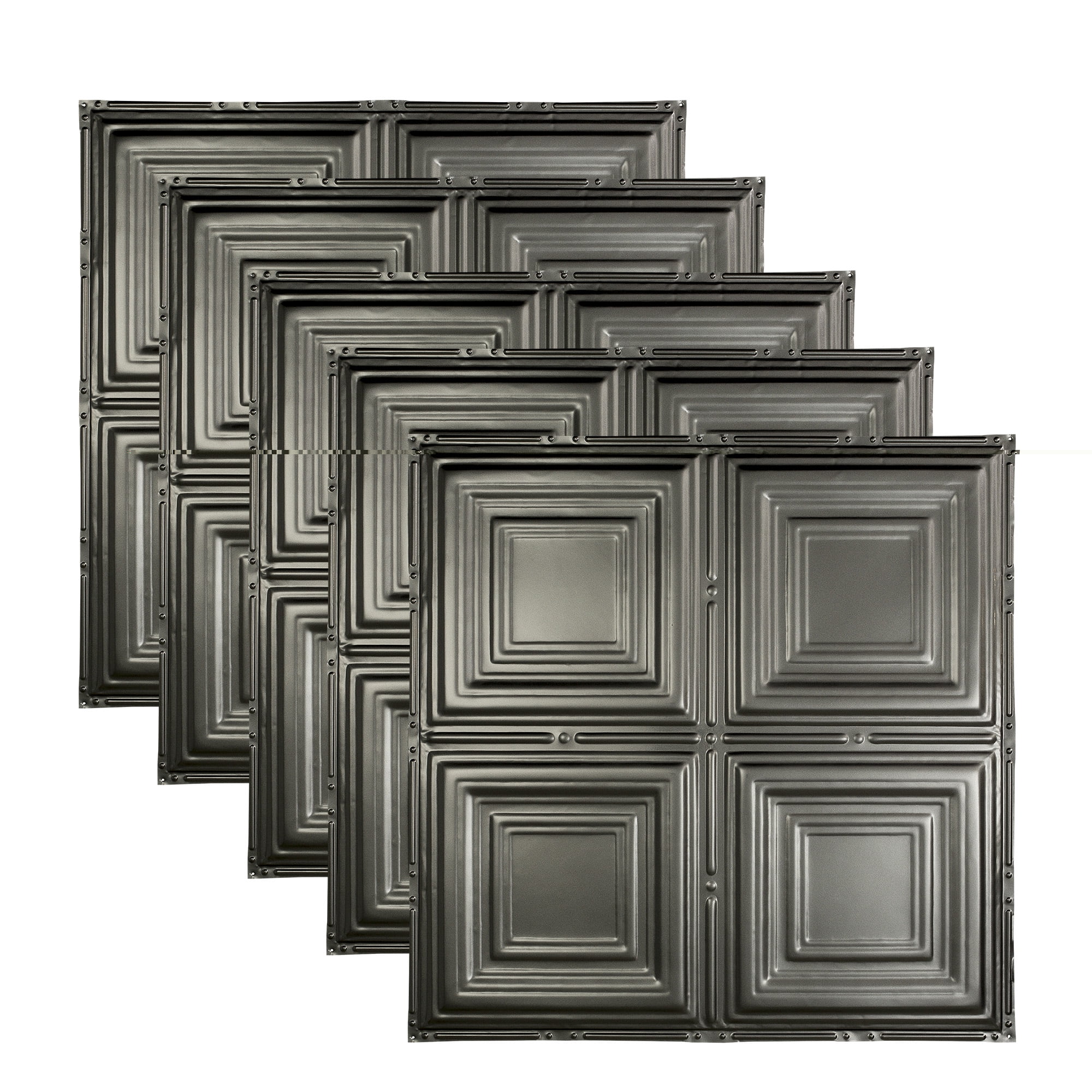 Great Lakes Tin Syracuse Argento Ceiling Tiles, 2ft x 2ft, 5 Pack