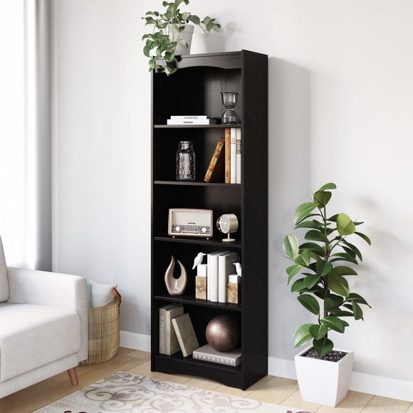 Bibliothèque standard adulte à 5 niveaux CorLiving Hawthorn en bois d'ingénierie avec 4 étagères réglables, noire