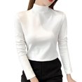 thumbnail image 1 of Baberdicy T-Shirts pour Femmes Femmes Ajusté Décontracté Uni Manches Longues Col Roulé Simulé Blouse Hauts Coupe Ajustée Extensible Couche T-Shirts Hauts pour Femmes Blanc, 1 of 7