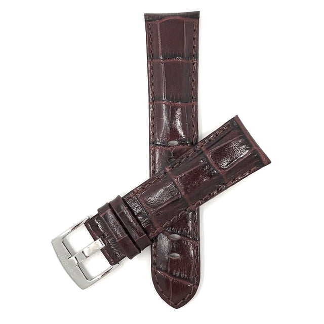 20mm Mens' Alligator Style Leather Watch Band Strap, Glossy Finish, Stainless Steel Buckle