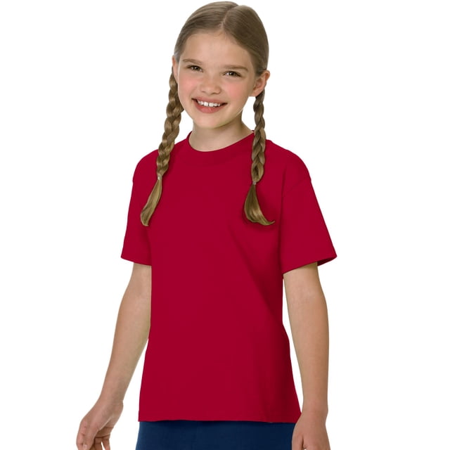 Hanes T-Shirt en Coton pour Enfant Authentique Sans Étiquette, m, Rouge Foncé
