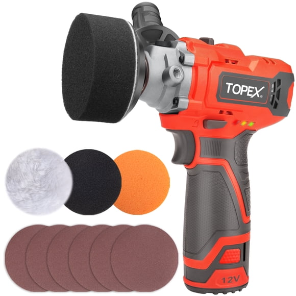 TOPEX 12V Cordless Polisher 3" Mini Car Detailing Buffer & Sander w/ Battery & Charger