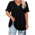 thumbnail image 1 of Besolor Plus Size Tops for Women 2025 V Neck Ruffle Short Sleeve Shirts Casual Loose Flowy Summer Blouse Tees, 1 of 6