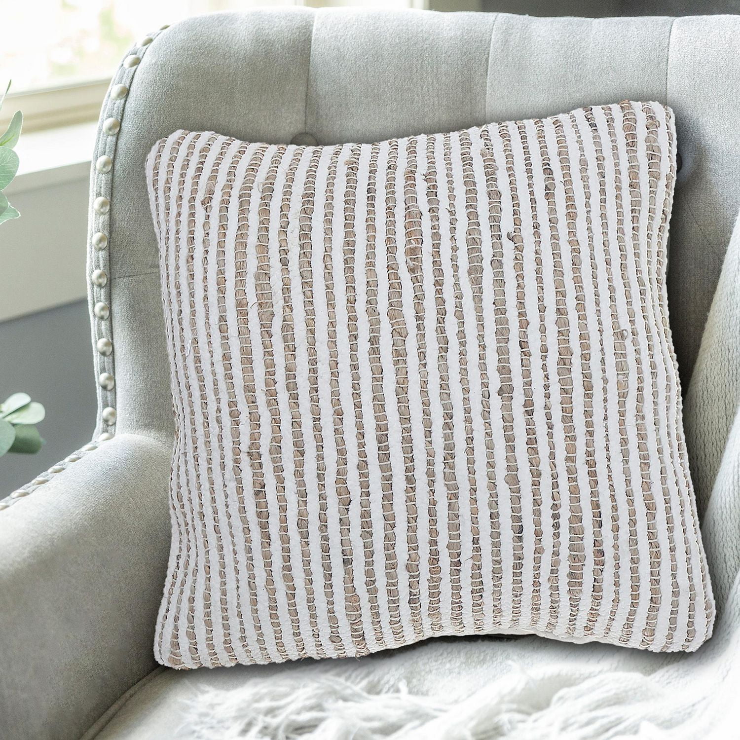 Micro Chenille Et Jute De Jute Blanc Blanc 18 X 18 - Ensemble De 2