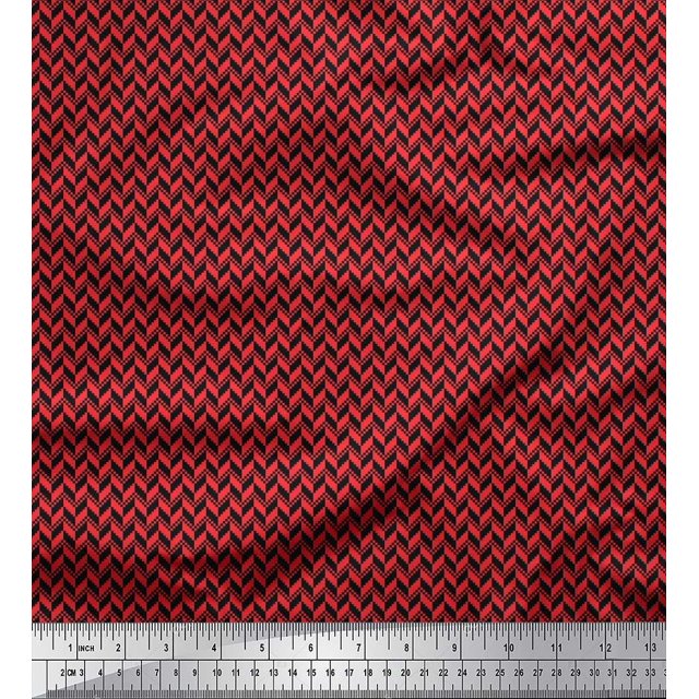 Soimoi Polyester Crepe Fabric Herringbone Small Print Sewing Fabric Yard 42 Inch Wide