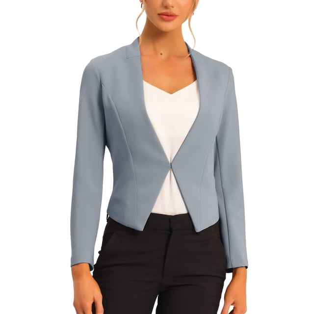 Blazer de Travail pour Femme Sans Col, Veste de Tailleur Chic Décontracté, Blazer Court, TG, Gris