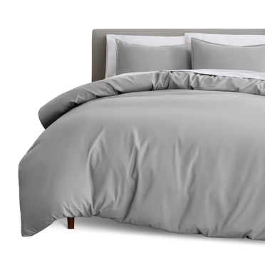 Bare Home Luxury Duvet Cover and Sham Set - Premium 1800 Collection - Ultra-Soft - Full, Light Gray, 3-Pieces