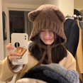 thumbnail image 3 of Ear Protection Lace-up Winter Hat Women Solid Color Bear Ear Decor Knitted Hat Daily Accessories, 3 of 10