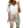 thumbnail image 2 of Ensembles d'Entraînement pour Femmes 2 Pcs Mode Femme Blouse à Col en V T-Shirts à Manches Courtes Shorts Ensemble Décontracté Ensembles 2 Pcs en Liquidation, 2 of 4