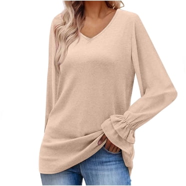 Pisexur Shacket Jacket Women Solid Color Long Sleeve Flared Sleeve V-Neck Top T-Shirt Blouse Pocketed Shirts Fall Jacket Shackets