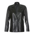 thumbnail image 4 of Women Black PU Leather Blazer Cool Lapel Button Jacket Coat, 4 of 8