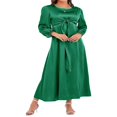 thumbnail image 2 of Femmes Automne Midi Robe à Manches Longues Noeud avant Robe en Satin, 2 of 7