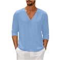 thumbnail image 1 of GigrtiJin Mens Long Sleeve T-Shirt Casual Fall V Neck Solid Color Tops Blouses Plus Size Basic Pullover Undershirt, 1 of 6