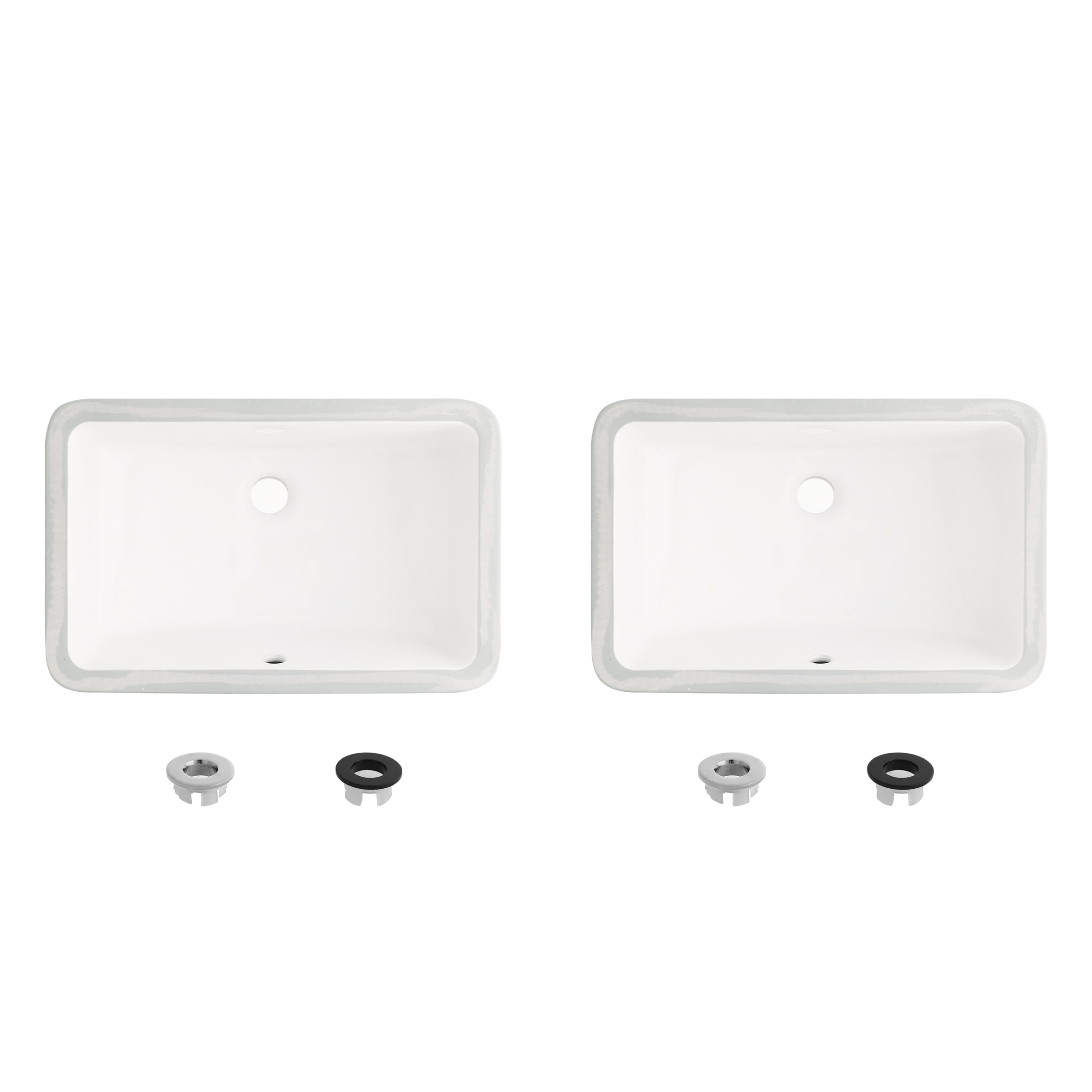 Stylish Undermount 18"L White Rectangular Bathroom Sink with 2 Overflow rings (set of two) P-205