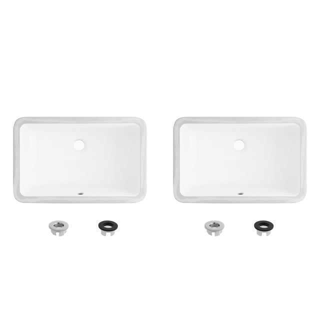 Stylish Undermount 18"L White Rectangular Bathroom Sink with 2 Overflow rings (set of two) P-205
