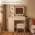 thumbnail image 4 of GloryStar Vanity Desk with Mirror and Lights, Makeup Vanity Power Outlets Makeup Table with Drawers & Cabinet, Storage Stool, Dressing Table for Bedroom, 4 of 8