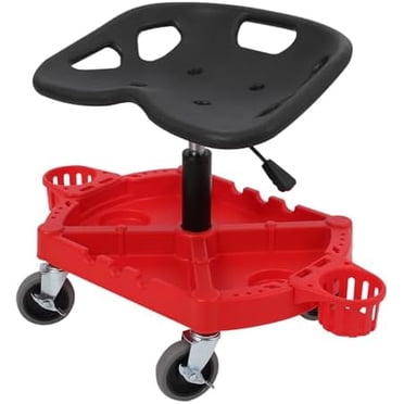 Rolling Shop Stool, Mechanic Stool w/Short Back Mechanic Chair Durable Casters Rolling Garage Seat,Large Tool Tray,Adjustable Height, 360°Swivel, 300 LBS Capacity, Heavy Duty Garage,Workshop