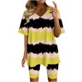 thumbnail image 2 of Ensembles Courts Femmes Tenues 2 Pcs Vacances Mode Femmes Blouse à Col en V T-Shirts à Manches Courtes Shorts Ensembles de Tailleur Décontractés Été Ensembles 2 Pcs pour Femmes en Liquidation, 2 of 4