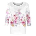 thumbnail image 4 of Xihbxyly Hauts pour Femmes Décontractés Mode pour Femmes Manches Trois Quarts Rétro Col Rond Imprimé de Pâques Hauts Amples Blouse, 4 of 4