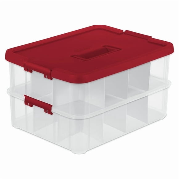 Sterilite 2 Layer Ornament Box, Red, 1 box