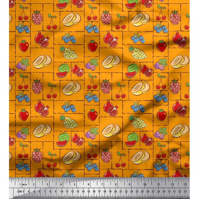 Soimoi Polyester Crepe Fabric Mix Fruits Print Fabric by The Yard 52 Inch Wide