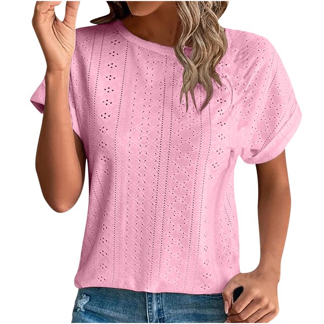Hauts à Manches Courtes pour Femmes Mode Printemps/été Décontractée Ample Col Rond Manches Courtes Haut pour Femmes Aguichant Hauts d'Été pour Femmes Hauts à Manches Courtes T-Shirts pour Femmes Mode