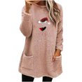 thumbnail image 1 of Pisexur Chandails en Molleton de Noël pour Femmes en Polaire Douce à Manches Longues Col Rond Imprimé Verre de Vin Rouge Chandail-Over Chaud d'Hiver avec Poches, 1 of 3