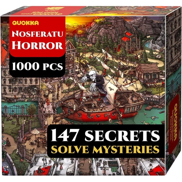 Quokka Casse-Têtes pour Adultes 1000 Pcs – Nosferatu Casse-Tête Inspiré du Film d'Horreur de 1922 – 147 Mystères Cachés, 2 Enveloppes Secrètes pour une Expérience Prolongée