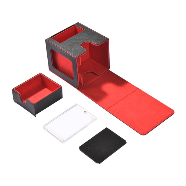 Bunblic Card Deck Box Deck Case for 100+ Sleeved Cards, Card Deck Storage Box for Collectible Cards, Collection Cards, Baseball Card Red Black