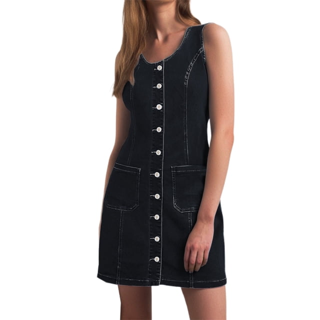 Robe en Denim pour Femme Grande Taille Sans Manches Boutonnée Décontractée d'Été Robe Mini en Jean avec Poches Appliquées Style Western Tendance