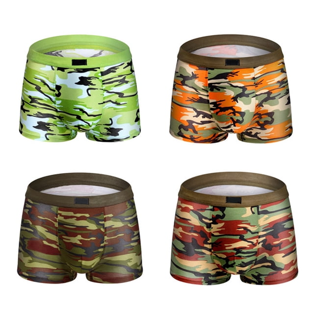 Caleçon pour Hommes en Modal Imprimé 4 Pcs Extensible Camouflage Boxeur sous-Vêtement Caleçon