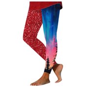 Zhanying Christmas Leggings for Women Tummy Control Wide Waistband High-Waisted Women Leggings Red XXL