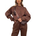 thumbnail image 4 of Innerwin Two Piece Outfit Drawstring Women Jogger Set Sports Long Sleeve Beam Foot Sweatsuits Coffee XL, 4 of 7