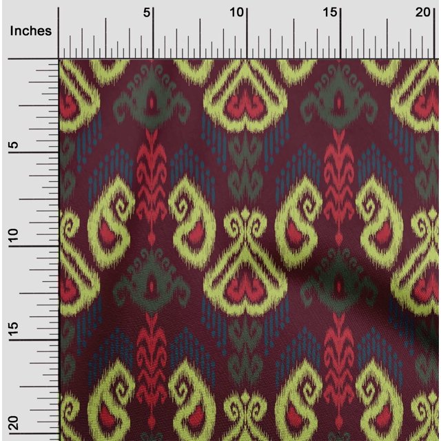 oneOone Tissu Polyester Lycra Imprimé Tourbillon & Paisley Ikat au Mètre 56 Pouces de Large