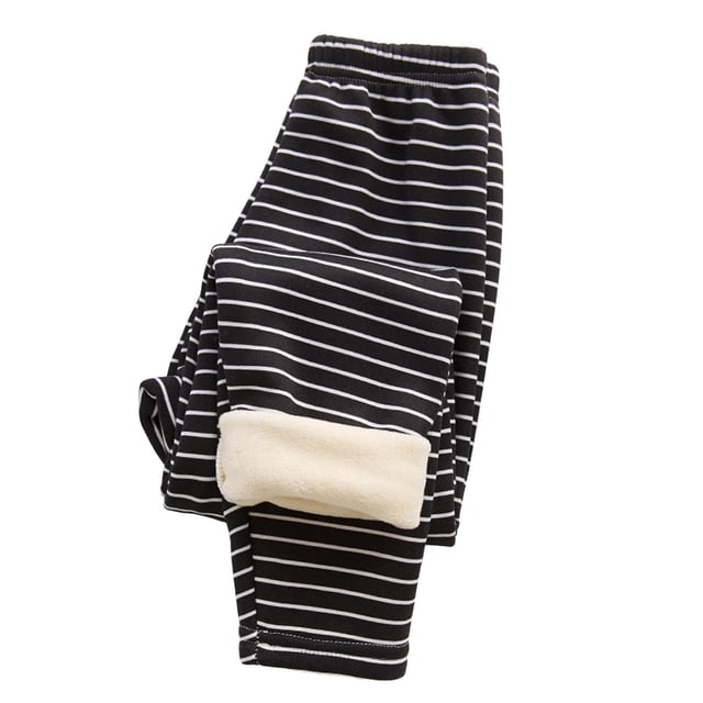 MIASHUI Leggings pour Filles Enfants Doux Chauds Extensibles Pantalon Pleine Longueur à Rayures Collants à Enfiler,Noir,7-8 Ans