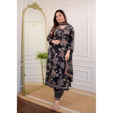Aizza Trends Ensemble Kurti Imprimé en Tissu de Coton pour Femmes avec Pantalon Afghan et Dupatta