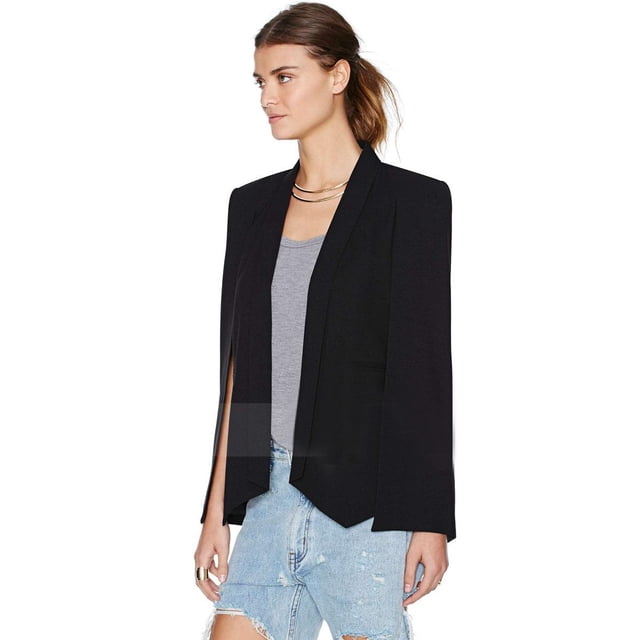 Womens Casual Blazer Cape Open Front Split Sleeve Long Cloak Jacket Coat Workwear