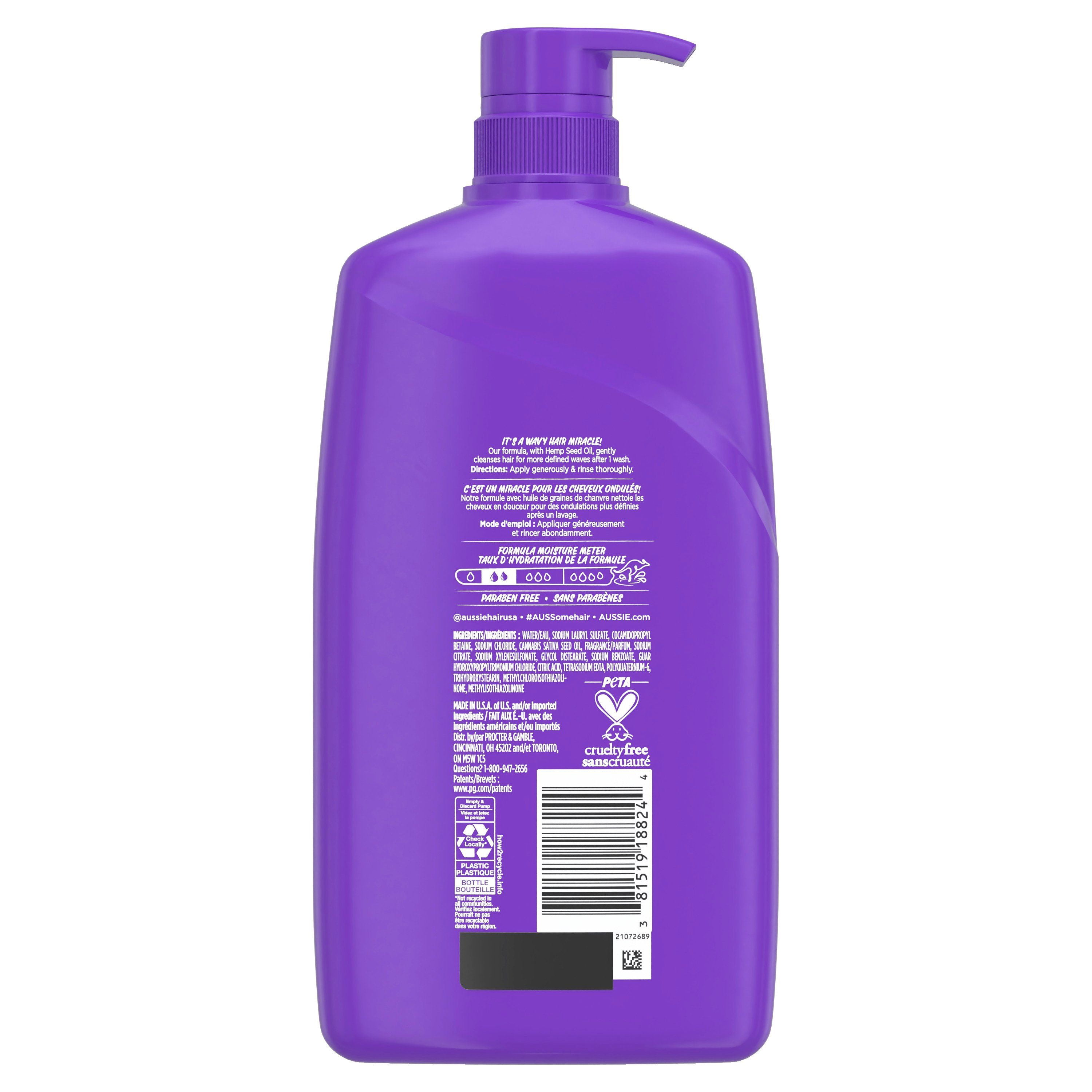 Aussie Miracle Waves Shampooing Anti-Frisottis au Chanvre Sans Parabènes
