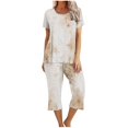 thumbnail image 2 of Liquidation Aujourd'hui Iumwxz Pyjamas Décontractés Fluides Ensembles Femmes Tenues d'Été Teinture sur Nœuds Graphique Col Rond Manches Courtes Taille Élastique Pantalons Courts Ensembles pour Femmes Vacances, 2 of 6
