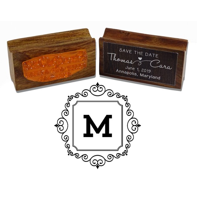 Printtoo Square Swirl Border Alphabet M Monogram Wood Mounted Rubber Stamp Office Stationary