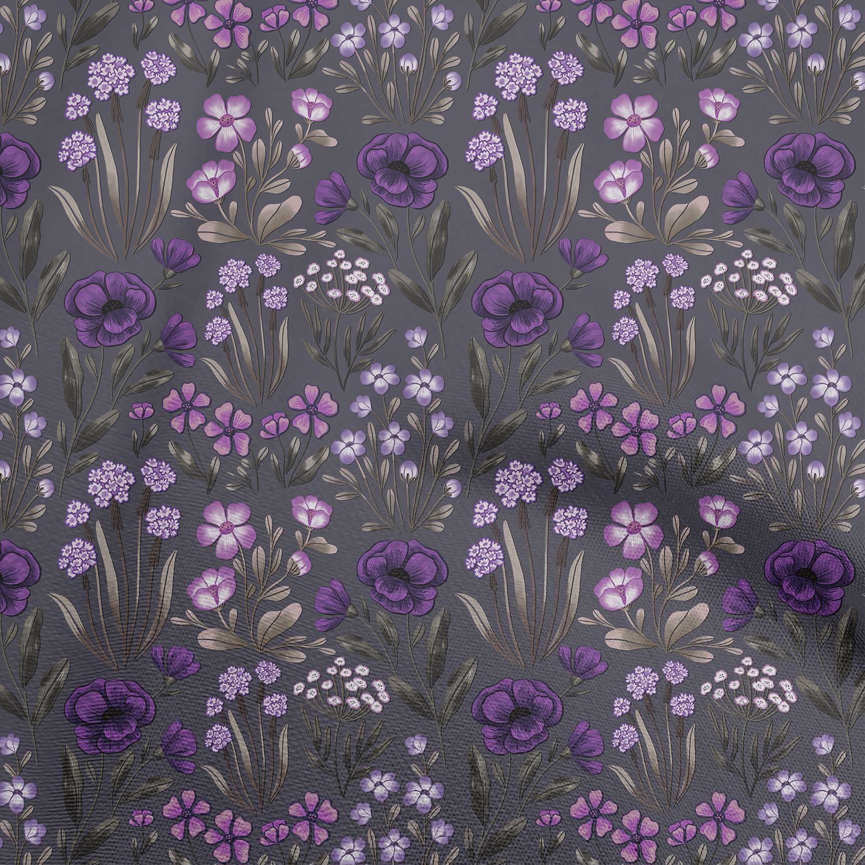 oneOone Tissu Polyester Spandex Violet Floral Rétro pour Couture Tissu Imprimé au Mètre 56 Pouces de Large