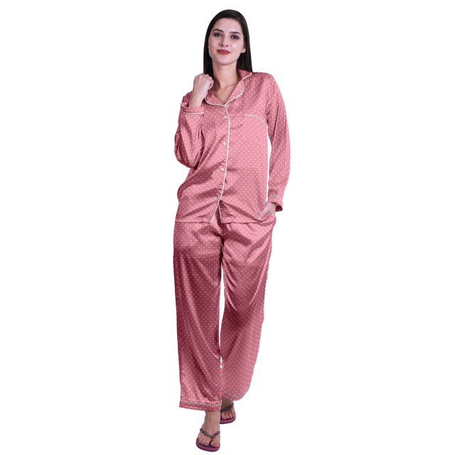 Moomaya Button Down Pajama Set For Women Notch Collar Nightwear Pants Loungewear